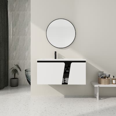 40'' Floating Wall-Mounted Bathroom Vanity with Ceramics Sink