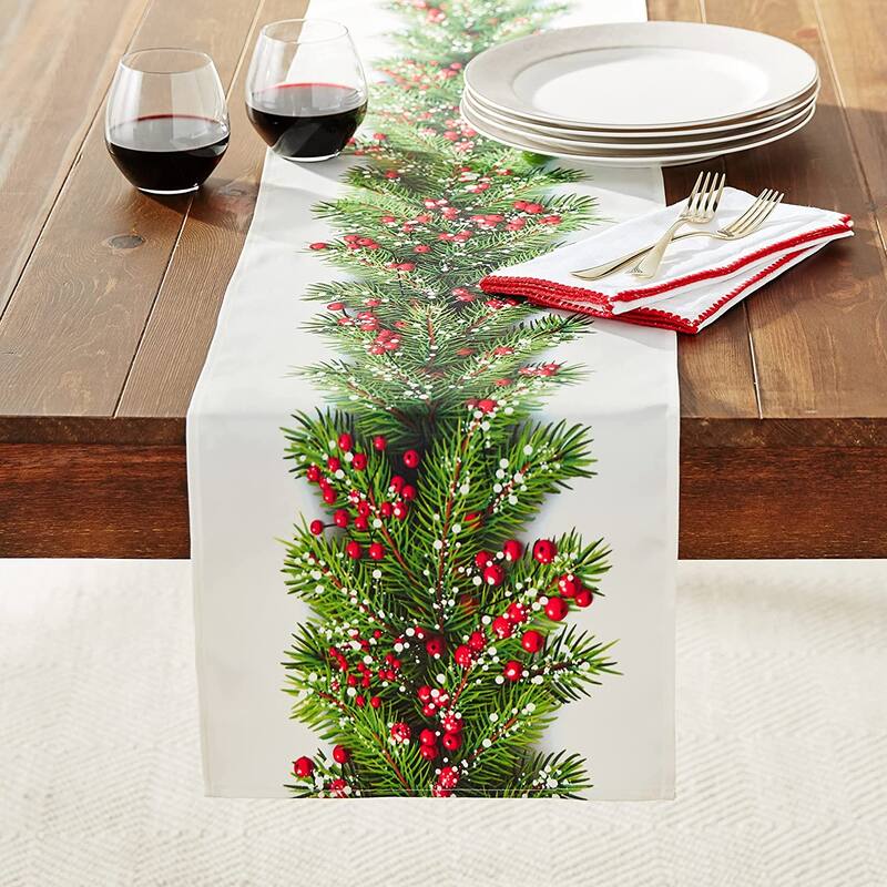 Violet Linen Seasonal Christmas Holiday Harmony Garland Table Runner