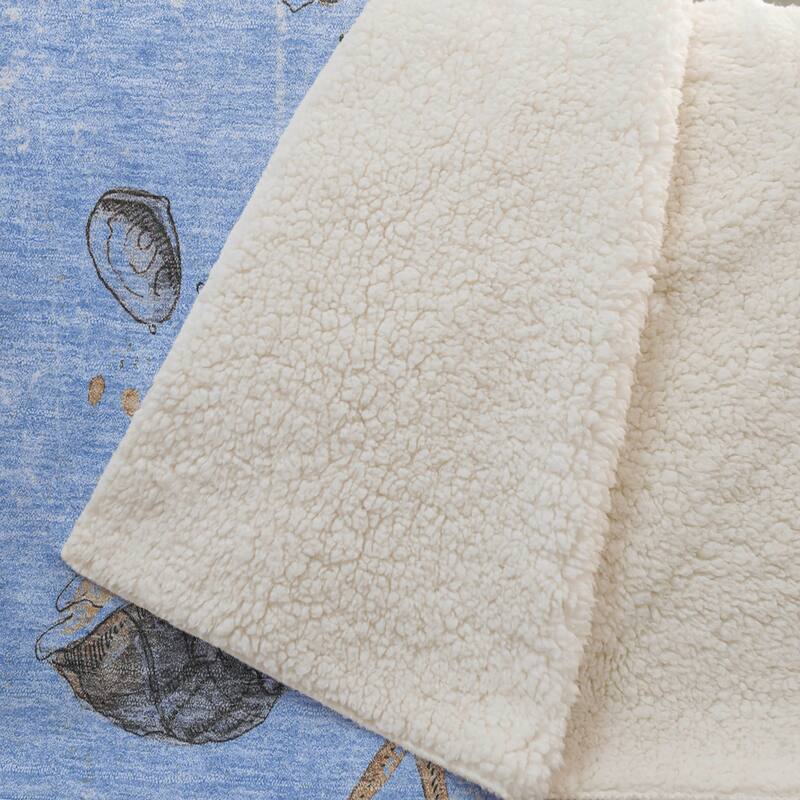 Premium Machine Washable ASB188 Seashell Border Sherpa Throw Blanket
