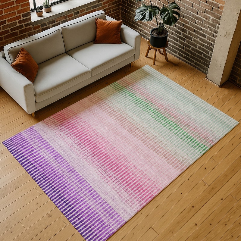 Machine Washable Indoor/ Outdoor Contemporary Stripes Chantille Rug
