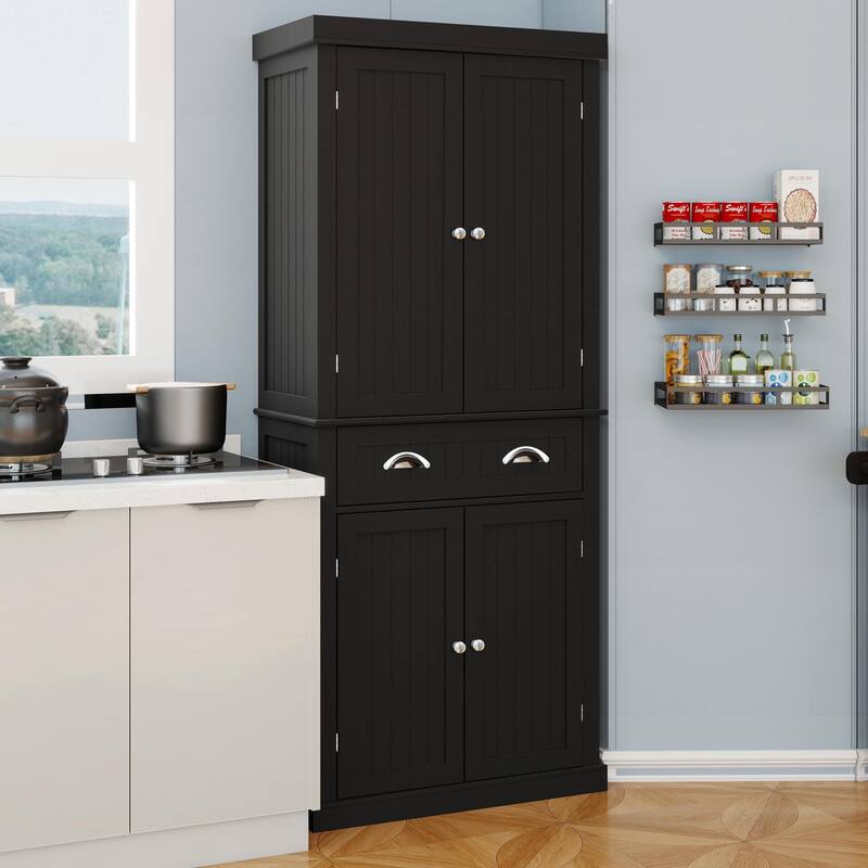 Anmytek 71 inch Tall Kitchen Pantry Storage Cabinet with 4 Doors and Drawer Black