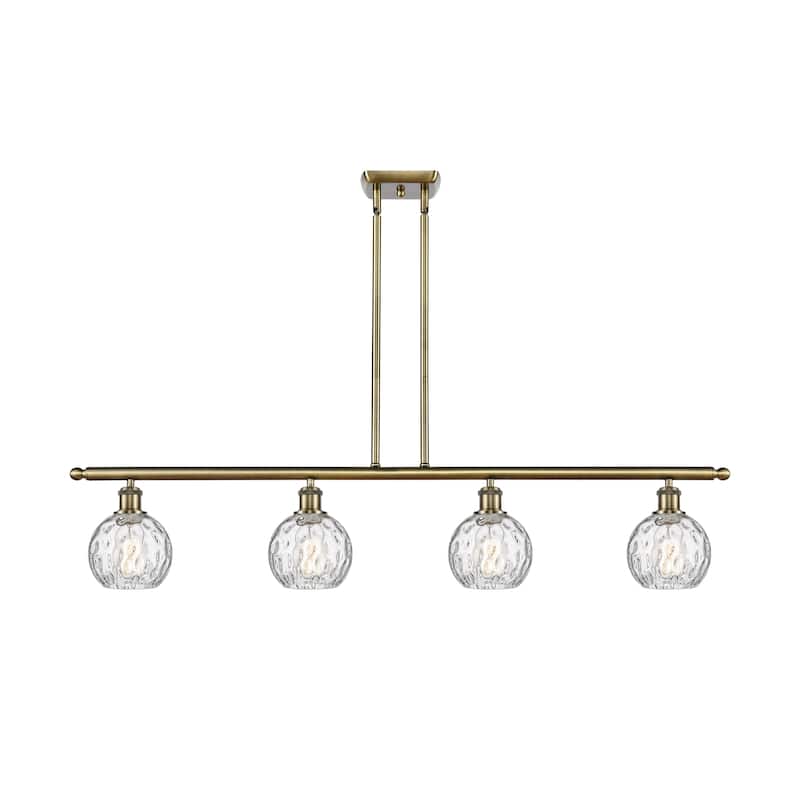 Innovations Lighting Athens Water Glass - 4 Light 46" Stem Hung Island Light - Antique Brass/Clear Water Glass