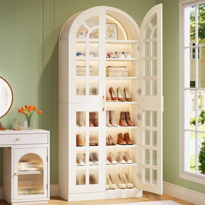 78-Inch Tall Shoe Cabinet with Acrylic Doors and Led Lights