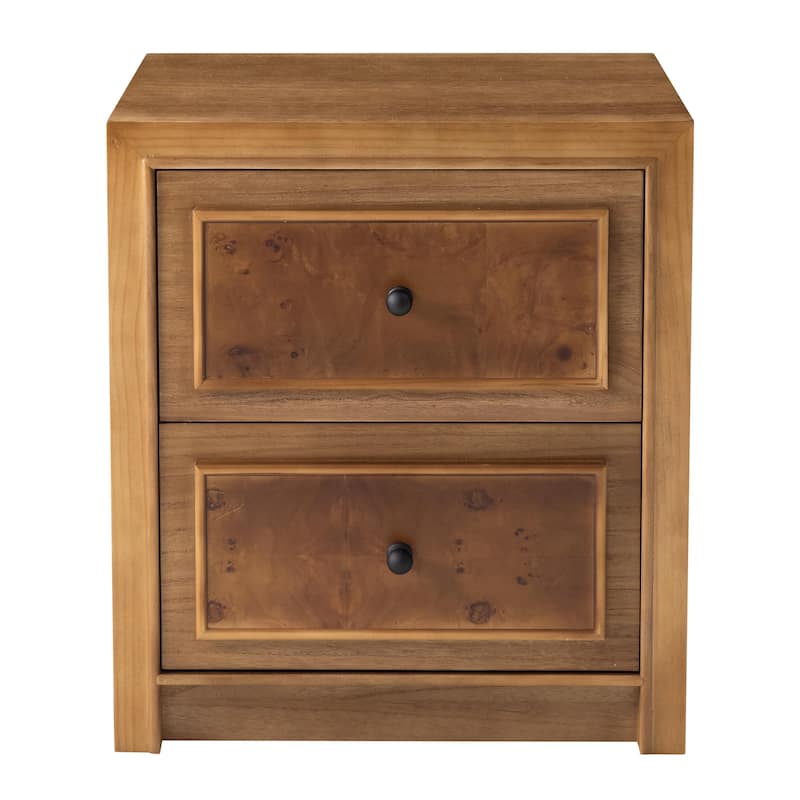 COZAYH Fully Assembled Wooden Nightstand, Burl Front Dresser in Farmhouse Style, Natural Finish Bedside Table with Ample Storage