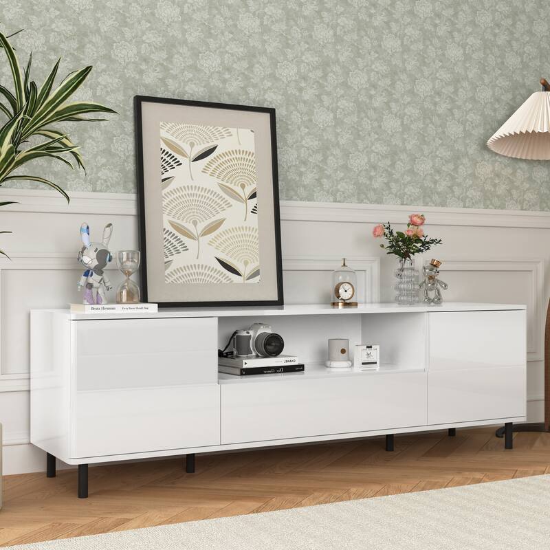 High Gloss Panel Modern TV Console, TV Stand, Entertainment Center with Storage Shelves,TV Cabinet for Living Room, Bedroom
