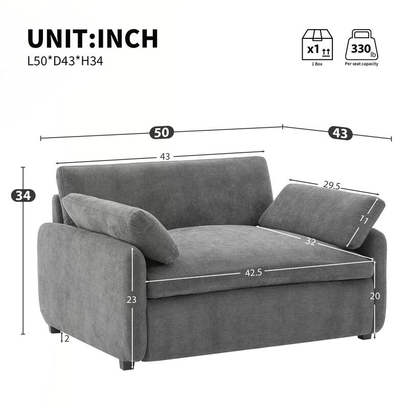 Oversized Chenille Single Sofa Chair,Wide and Deep Seat Accent Chair,Modern Upholstered Comfy Armchair