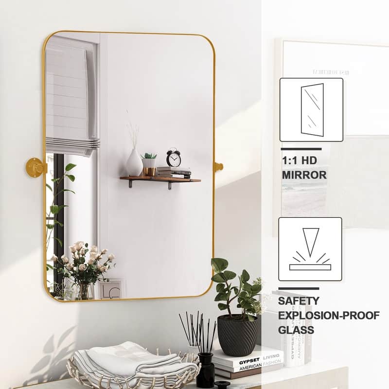 Rectangular Metal Framed Pivoted Bathroom Wall Vanity Mirror Adjustable Wall-Mounted For Modern Wall Decor