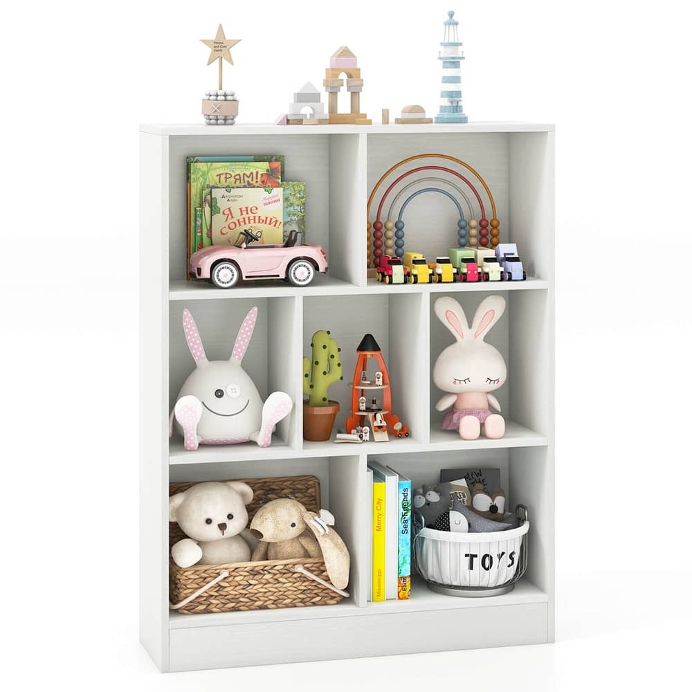 Costway 7-Cube Bookcase for Kids 41" Wooden Toy Storage Organizer - See Details