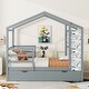 preview thumbnail 30 of 41, Full Size Wood House Bed with Roof & Fence, Multifunction Daybed Frame w/ Writing Board & Trundle for Kids Teens Girls/Boys