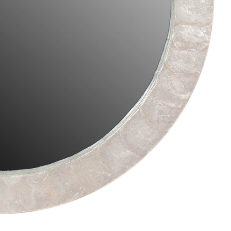 Jemma White Capiz Mosaic Round Wall Mirror by East at Main