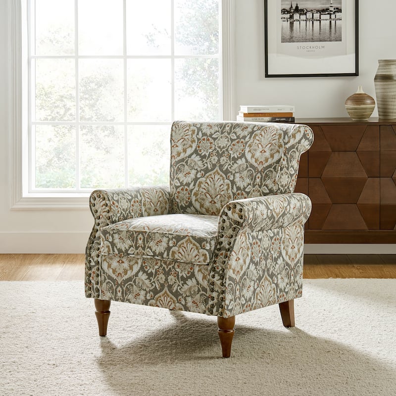 Nyctelius Traditional Polyester Accent Chair with Rolled Arms and Nailhead Trim by HULALA HOME