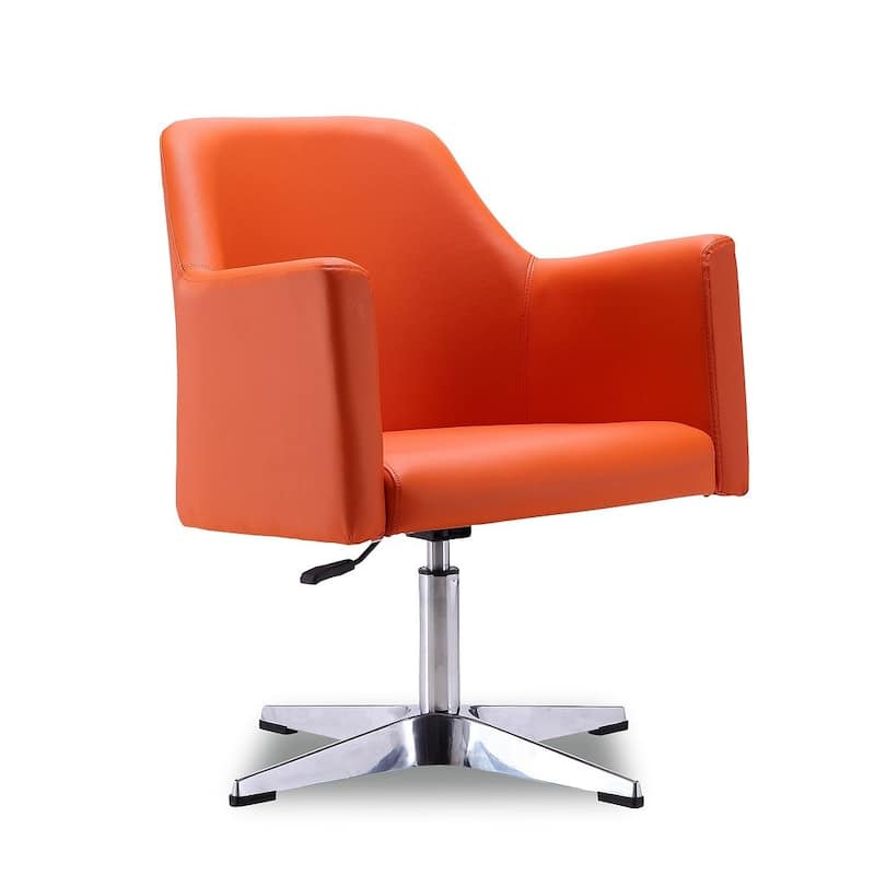 Manhattan Comfort Pelo Polished Chrome Faux Leather Adjustable Height Swivel Accent Chair - Orange