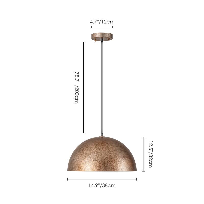 1-Light Modern Industrial Distressed Gold Leaf Bowl Dome Oversized Pendant Light for Kitchen Island