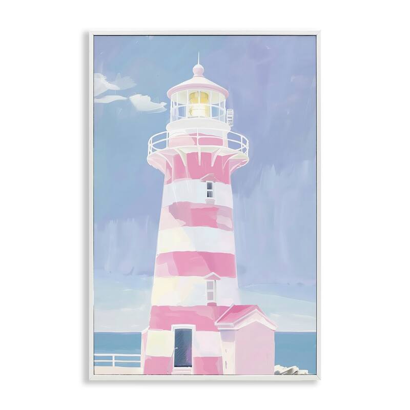 Stupell Muted Coastal Lighthouse Framed Giclee Art Design By Arlington Prints - 12 x 18 - White