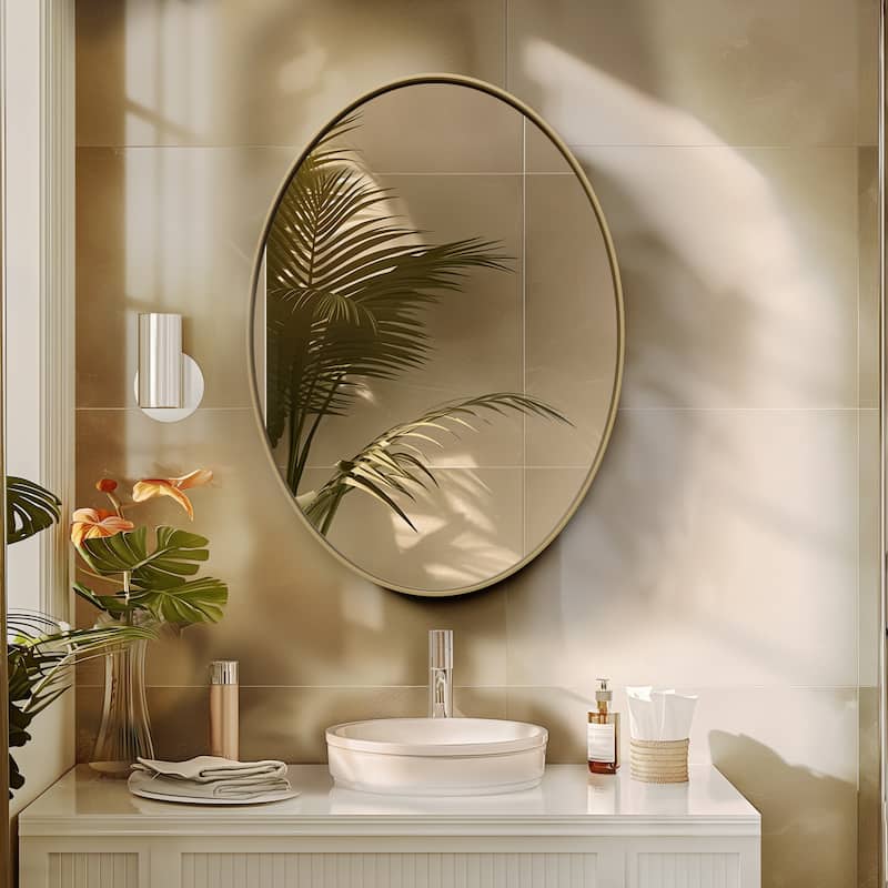 Oval Wall Mirror Brushed Gold Aluminum Framed Vanity Accent Mirror - 22"x30"
