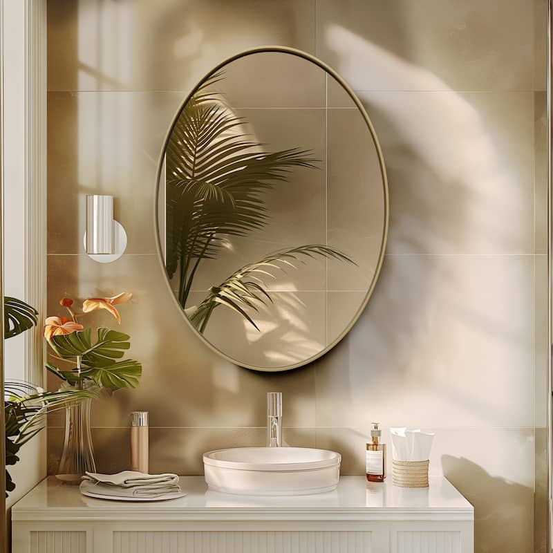 Oval Wall Mirror Brushed Gold Aluminum Framed Vanity Accent Mirror - 22 ...