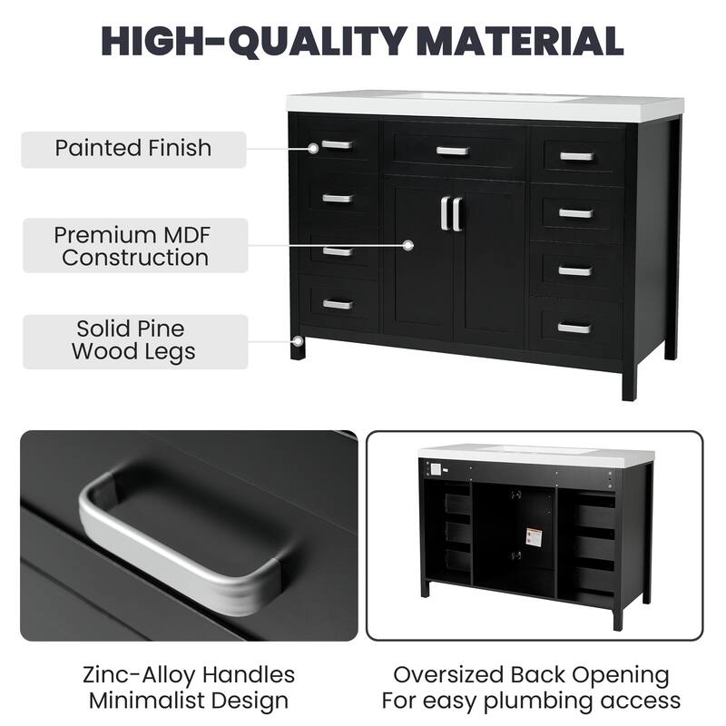 48" Classic Bathroom Vanity with Sink, Soft-Closing Doors & 8 Drawers