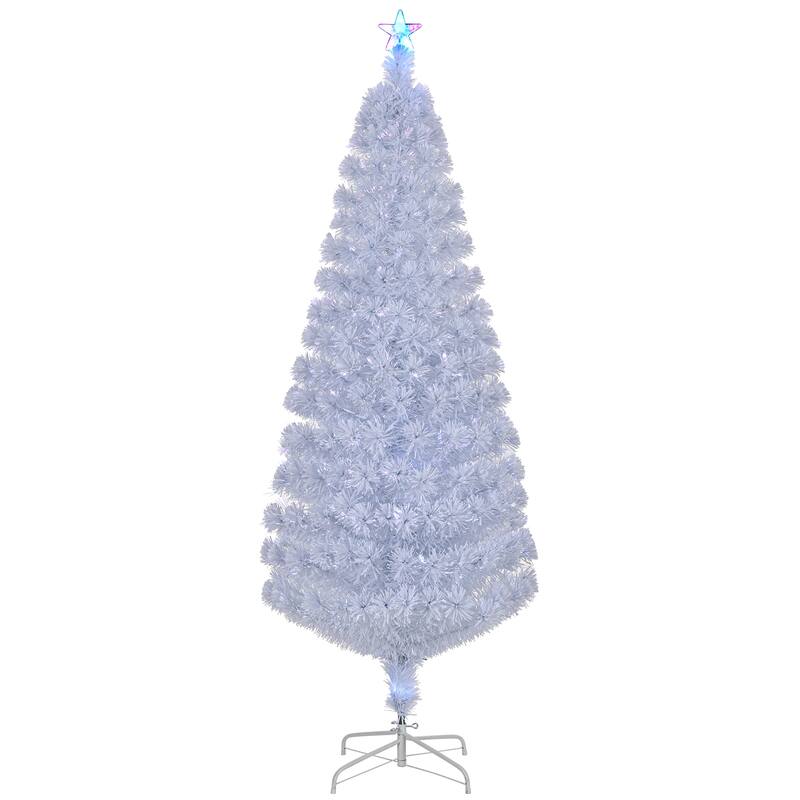 6 ft Fiber Optic Christmas Tree Pre-Lit Multi-Color Auto-Changing Lights with Star Topper and Sturdy Iron Base - 6 Ft