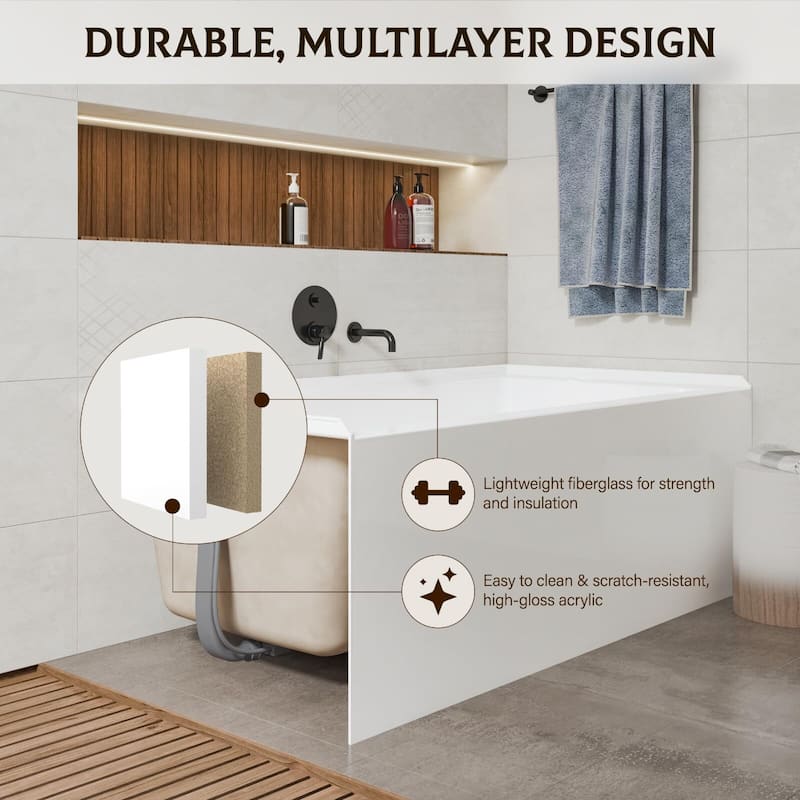60 Inch Acrylic Rectangular Alcove Soaking Bathtub