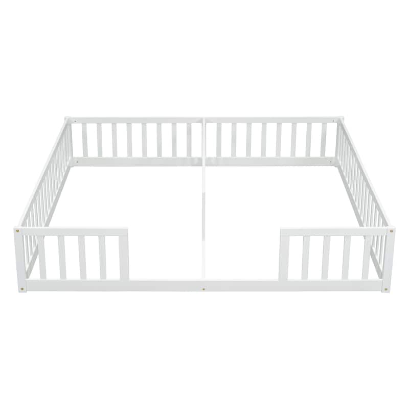 Twin Size Floor Bed with Fence, Guardrails, Without Door, Natural