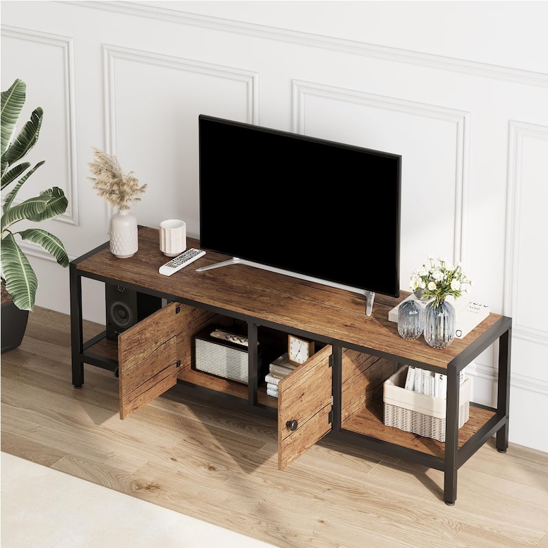 58 Inch TV Stand with Storage,TV Entertainment Center Up to 75 Inch TV,Wooden TV Stand for Living Room, Bedroom,Brown