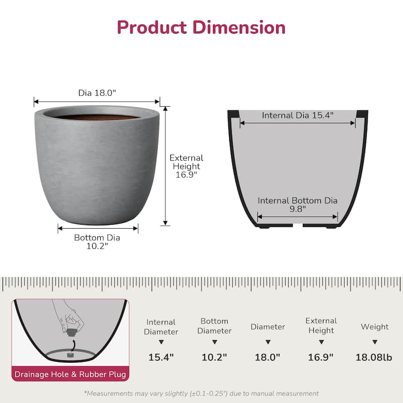 Tall Round Concrete Planter Plant Pot with Drainage Hole