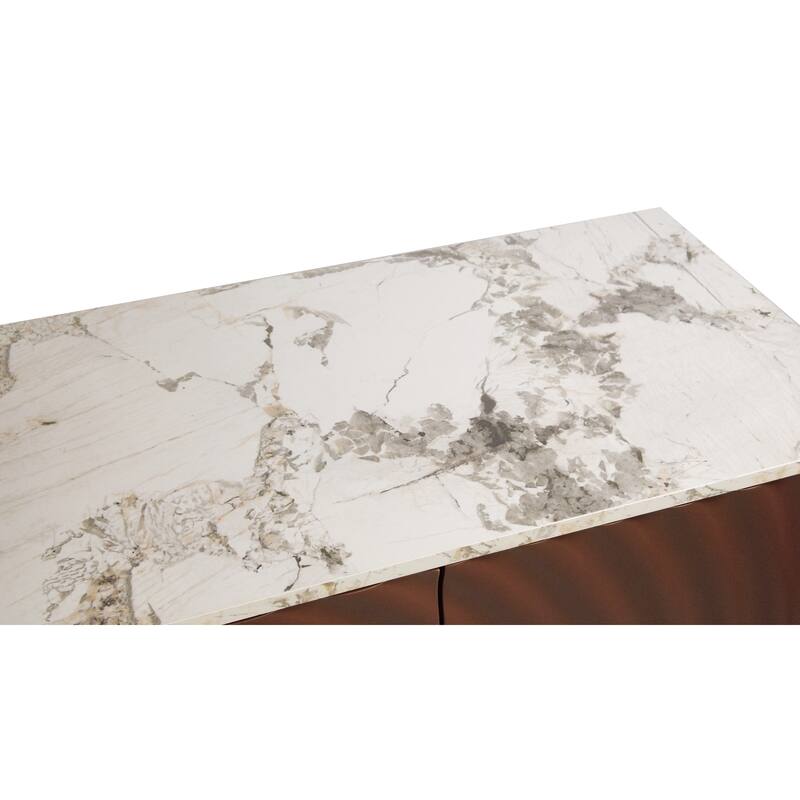 62" Luxury Buffet Cabinet with Faux Marble Top, Wave Texture Doors, Modern Kitchen Storage Credenza, Accent Sideboard with Shelf
