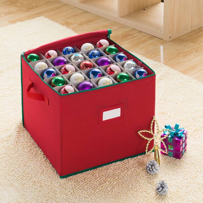 Ornament Storage Box - Holiday Organizer with 75 Compartments, Dividers for Christmas Bulbs and Decorations by Tiny Tim Totes