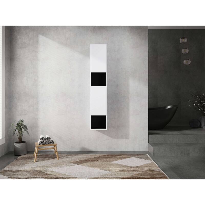 Modern Wall-Mounted Bathroom Side Cabinet with Soft-Close Doors, Floating Design, 6 Storage Compartments, 12-Inch Width