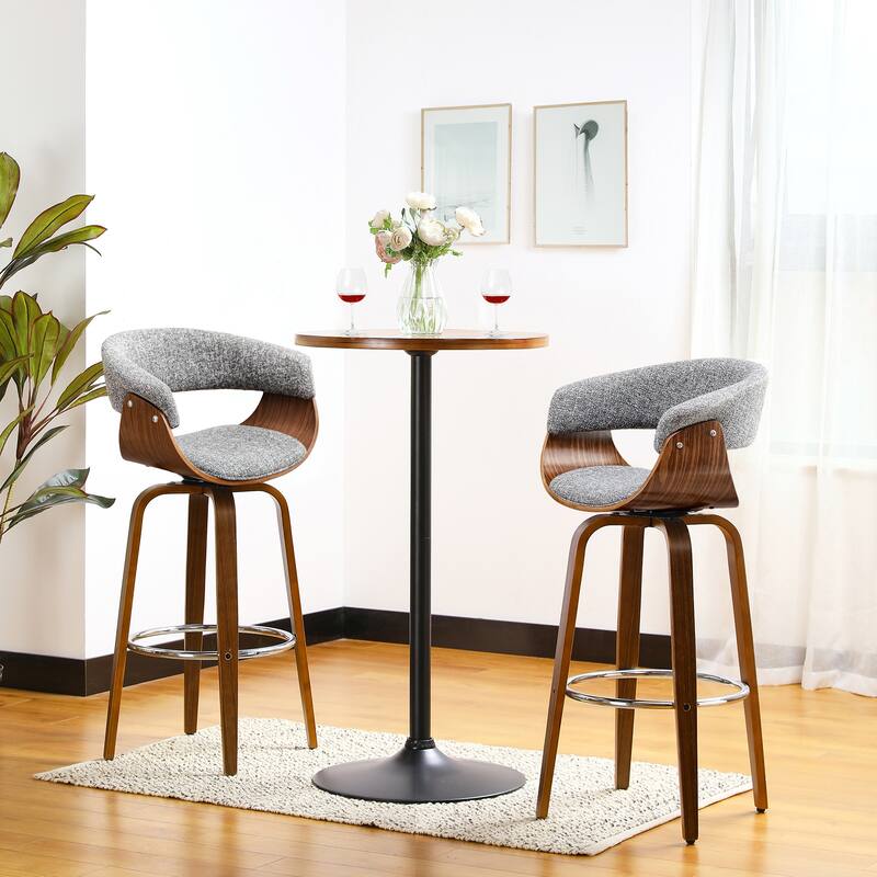 Glitzhome Set of 3 Leatherette Adjustable Swivel Bar Stool Pub Table Set - Walnut Table & Grey Woven Stools