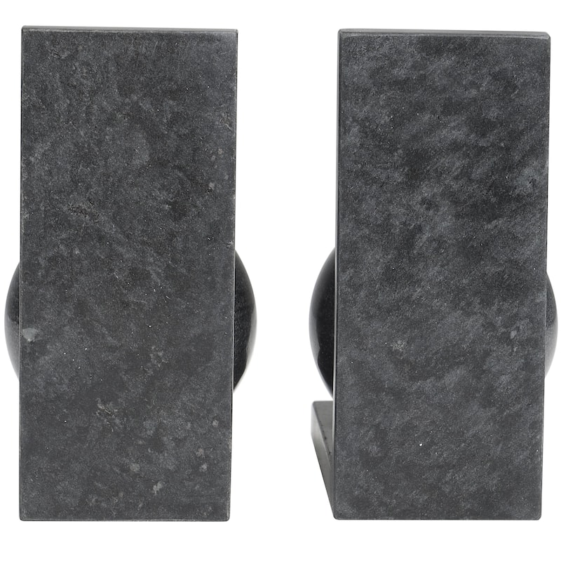 Marble Geometric Sleek Orb Decorative Bookends with L- Shaped Bases - Set of 2 White, Black, Gray - Roche River Decor