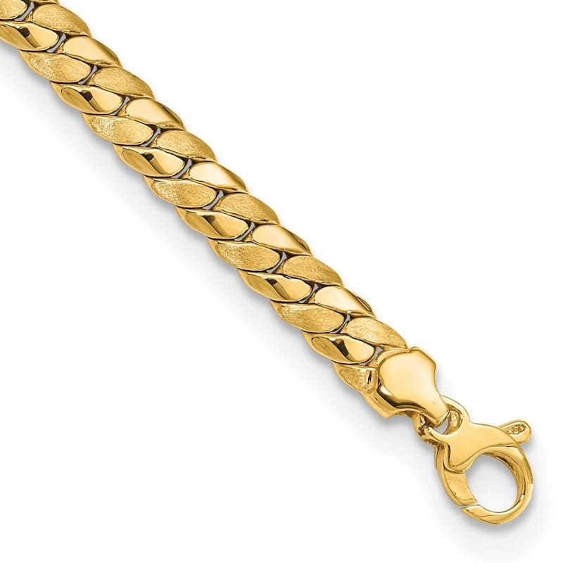 Curata 14k Gold Satin and Polished 6.5mm Fancy Curb Bracelet 7.75 Inch