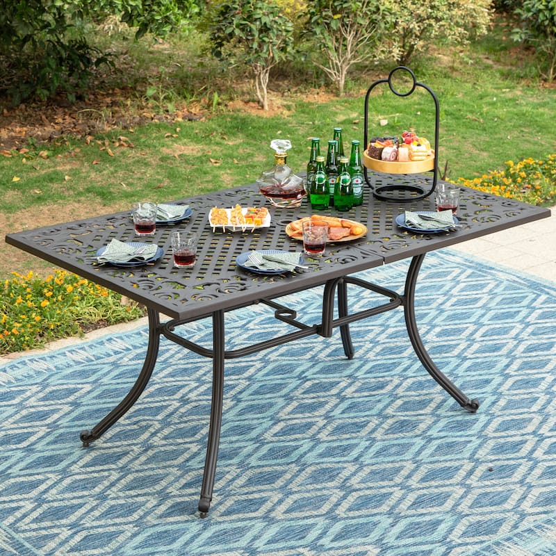 MAISON ARTS Patio Outdoor Cast Aluminium Dining Table with Umbrella Hole