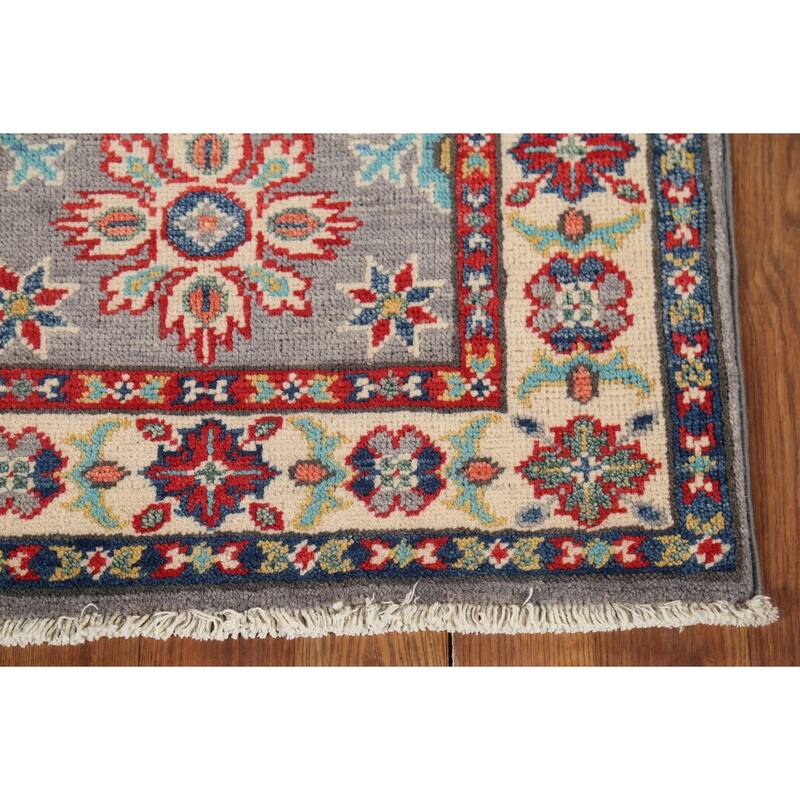 Gray Geometric Kazak Oriental Accent Rug Handmade Wool Carpet - 2'1"x 2'10"