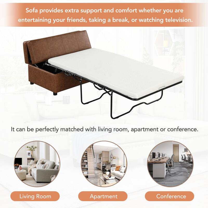 Roomfitters Twin Size Folding Ottoman Sleeper Bed with Mattress, Compact Convertible Guest Bed for Living Room