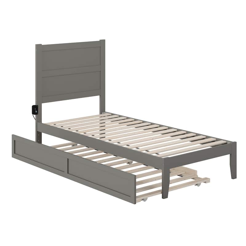 Twin XL Bed with Trundle - Grey Platform Bed Frame - HomeStock Coastal Style