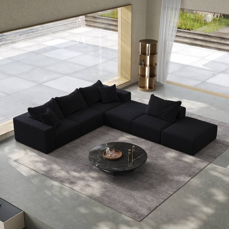 Oversized Chenille Upholstered Sectional Sofa Set Modular Couch Cloud Sleeper Sofa Bed with Ottomans and Pillows for Living Room