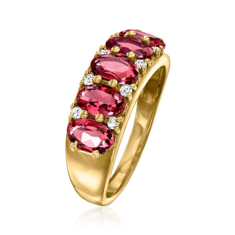 Yellow Gold Over Sterling Silver Rhodolite Garnet, White Natural Zircon Ring
