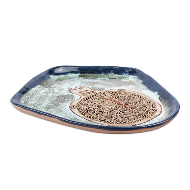 Novica Handmade Blue Prophecy Glazed Ceramic Platter