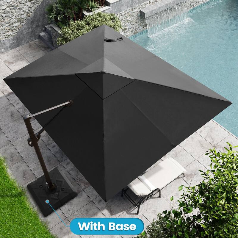 9 FT x 10.5 FT Outdoor Patio Umbrella Cantilever-Offset Umbrella with Base