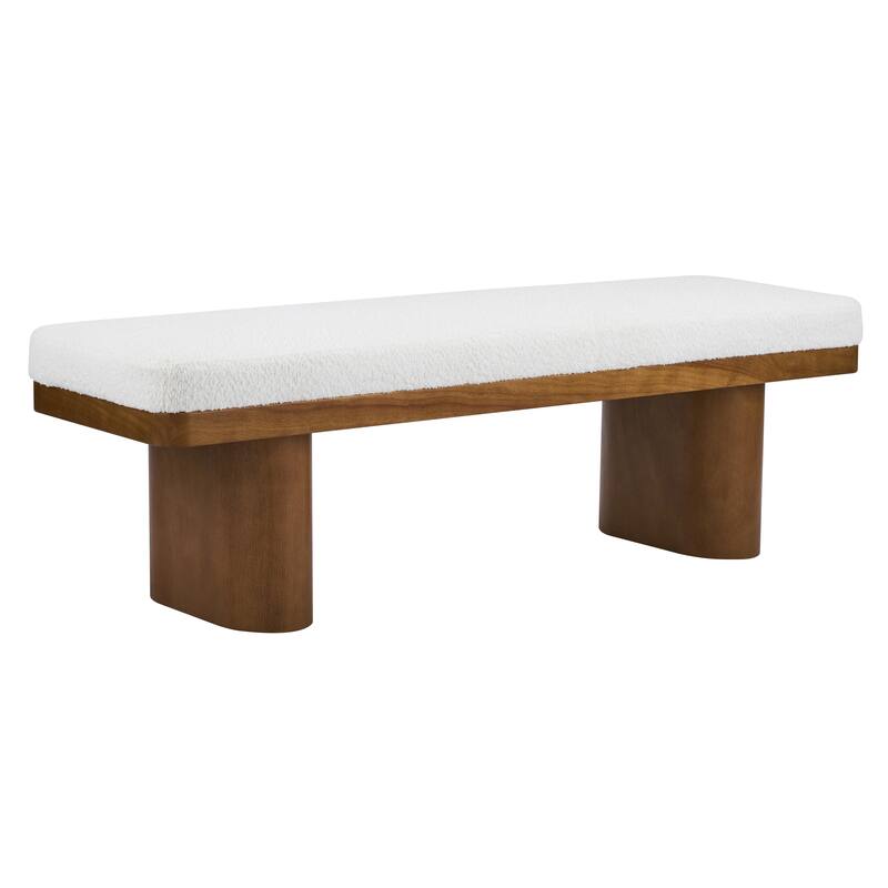 Christopher Knight Home - Monteria Modern 55.12" Upholstered Bench with Sculptural Cylindrical Wooden Leg & Padded Seat