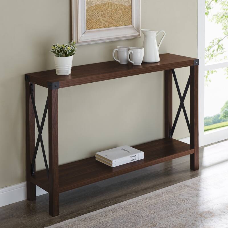 Middlebrook Kujawa 46-inch Wide X-frame Farmhouse Entry Table - Dark Walnut