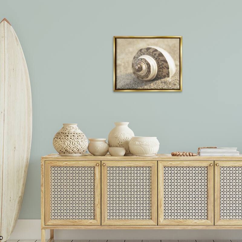 Stupell Neutral Tone Seashell Framed Floater Canvas Wall Art Design By Dora Rotondella