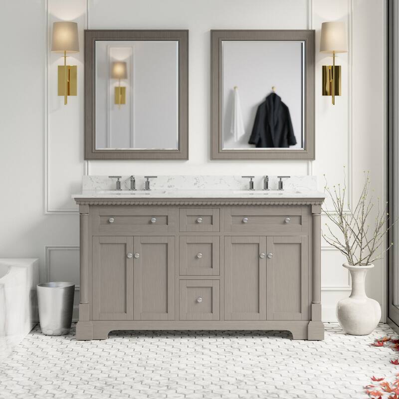 KitchenBathCollection Sydney 60" Double Bathroom Vanity with Engineered Marble Top