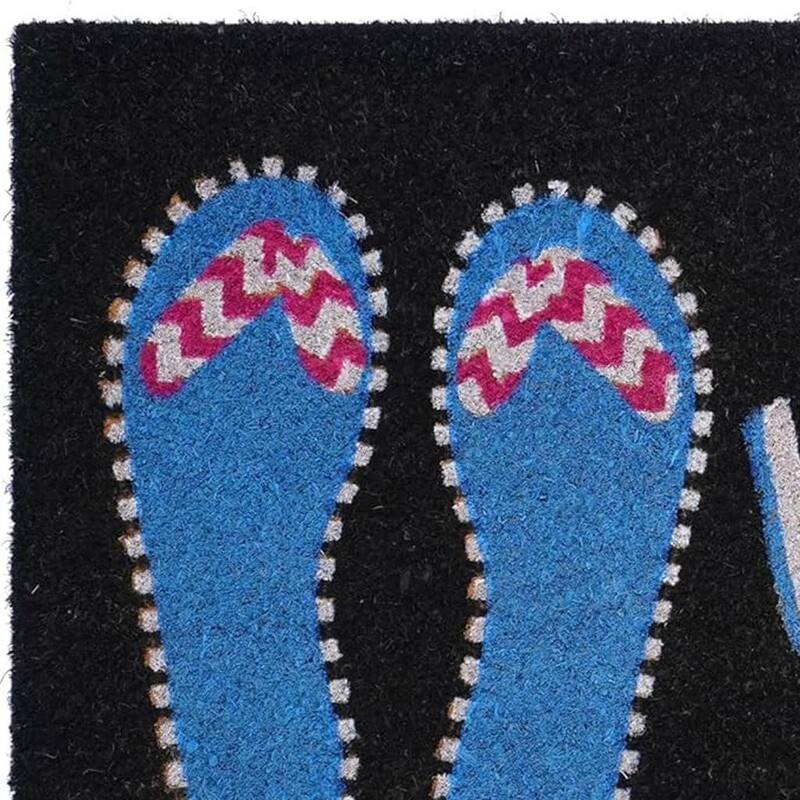 HomeRoots 17" X 29" Black And Blue Flip Flop Welcome Outdoor Coir Door Mat - 17.00' X '29.00