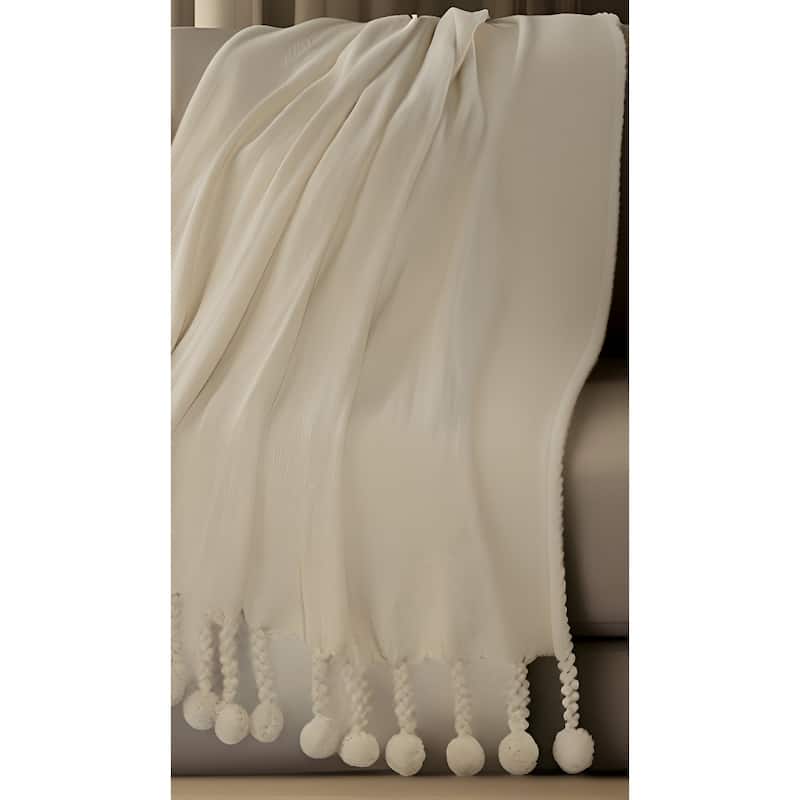 60" X 50" Cream Woven Cotton Chevron Throw Blanket with Tassels - Throw
