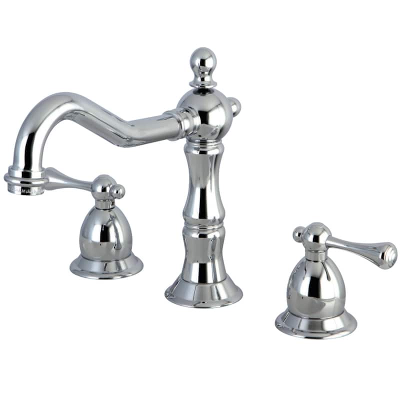 Kingston Brass Heritage Deck Mount Widespread Bathroom Faucet with Brass Pop-Up