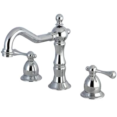 Kingston Brass Heritage Deck Mount Widespread Bathroom Faucet with Brass Pop-Up