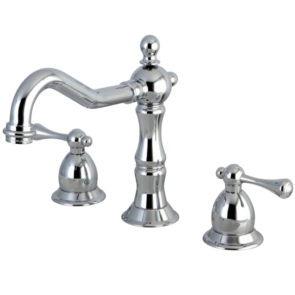 Kingston Brass Heritage Deck Mount Widespread Bathroom Faucet with Brass Pop-Up