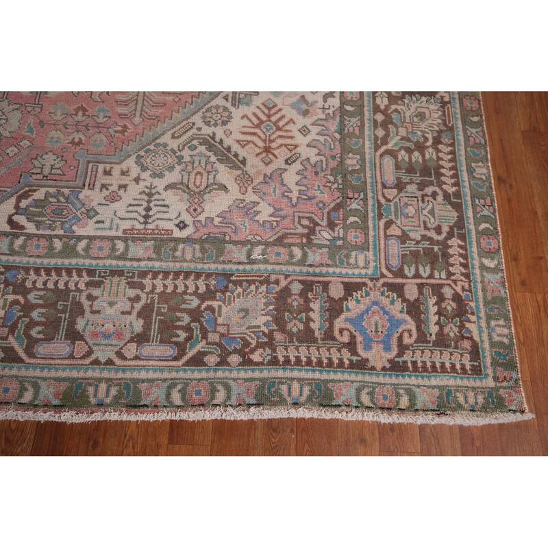 Distressed Pink Tabriz Persian Vintage Rug Handmade Wool Carpet - 9'8" x 12'8"